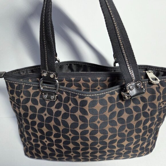 Fossil Purse Brown Black Signature Canvas Tote Shoulder Bag Boho Preppy Travel - Picture 4 of 13